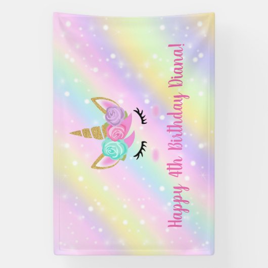 Schattigee eenhoorn 4e verjaardag meisje spandoek (Verticaal)