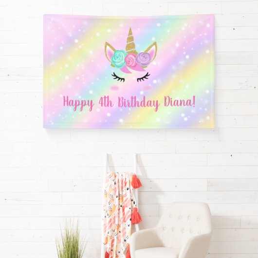 Schattigee eenhoorn 4e verjaardag meisje spandoek (Insitu)