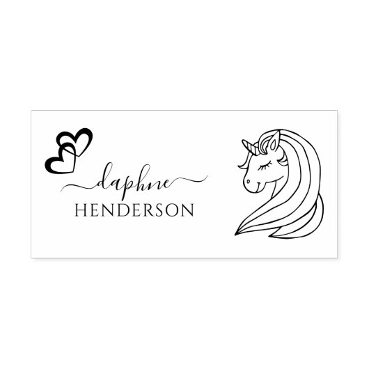 Schattigee Eenhoorn Aangepaste Naam Elegante Scrip Zelfinktende Stempel (Design)