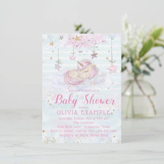 Schattigee Eenhoorn Baby Shower Uitnodigingen (Staand voorkant)
