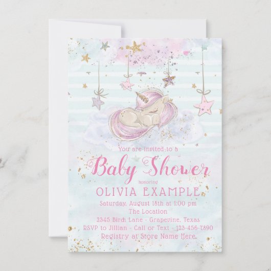 Schattigee Eenhoorn Baby Shower Uitnodigingen (Voorkant)