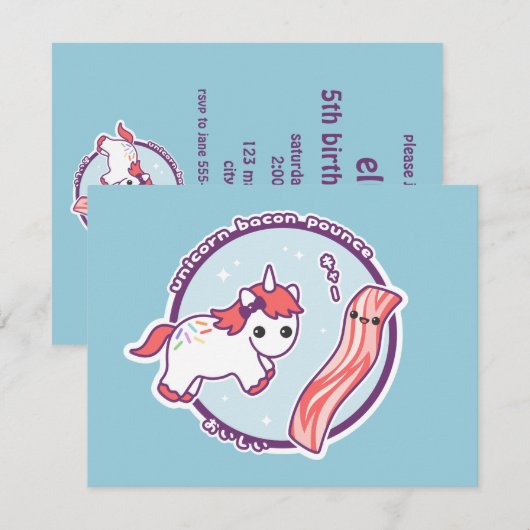 Schattigee Eenhoorn Bacon Verjaardagsfeestje Uitno Kaart (Voorkant / Achterkant)