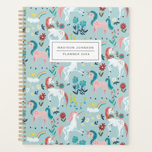 Schattigee Eenhoorn Blauwe meisjes Planner (Voorkant)
