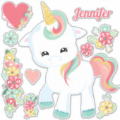 Schattigee eenhoorn bloemen harten meisjesachtig sticker (Voorkant)