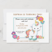 Schattigee Eenhoorn Bloemen Meisje 2e Verjaardagsu Kaart (Voorkant)