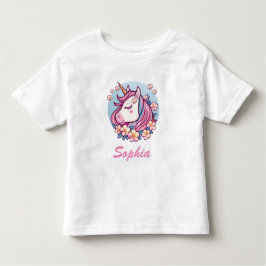 Schattigee Eenhoorn & Bloemen, Personaliseer Naam Kinder Shirts