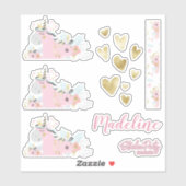 Schattigee eenhoorn bloemenhart gepersonaliseerde  sticker (Vel)