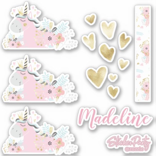 Schattigee eenhoorn bloemenhart gepersonaliseerde  sticker (Voorkant)