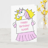 Schattigee Eenhoorn Cartoon Verjaardag Kaart (Gele Bloem)