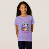 Schattigee Eenhoorn & Cupcake Gepersonaliseerde Ve T-shirt (Voorkant volledig)