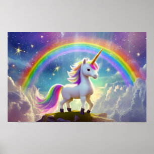 Schattigee Eenhoorn die voor een regenboog staat Poster