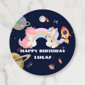 Schattigee eenhoorn dinosaurus Galaxy Rocket verja Bedankjes Labels (Voorkant)