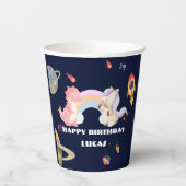 Schattigee eenhoorn dinosaurus Galaxy Rocket verja Papieren Bekers (Achterkant)