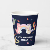 Schattigee eenhoorn dinosaurus Galaxy Rocket verja Papieren Bekers (Voorkant)