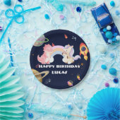 Schattigee eenhoorn dinosaurus Galaxy Rocket verja Papieren Bordje (Feest)