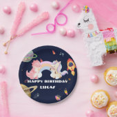 Schattigee eenhoorn dinosaurus Galaxy Rocket verja Papieren Bordje (Feest)