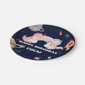 Schattigee eenhoorn dinosaurus Galaxy Rocket verja Papieren Bordje (Gekanteld)