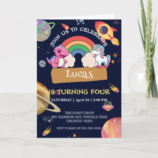 Schattigee eenhoorn dinosaurus regenboog ruimte ve (Voorkant)