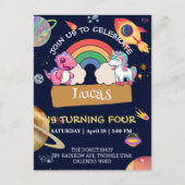 Schattigee eenhoorn dinosaurus regenboog ruimte ve briefkaart (Voorkant)