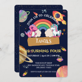 Schattigee eenhoorn dinosaurus regenboog ruimte ve kaart