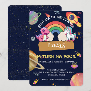 Schattigee eenhoorn dinosaurus regenboog ruimte ve kaart