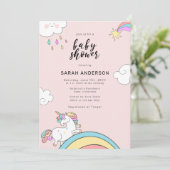 Schattigee Eenhoorn Doodle Baby shower Invitation Kaart (Staand voorkant)