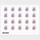 Schattigee eenhoorn en cupcake gepersonaliseerde v ronde sticker (Vel)