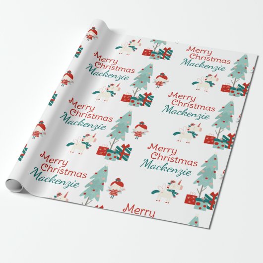 Schattigee Eenhoorn en Fairy Custom Name Merry Chr Cadeaupapier (Uitgerold)