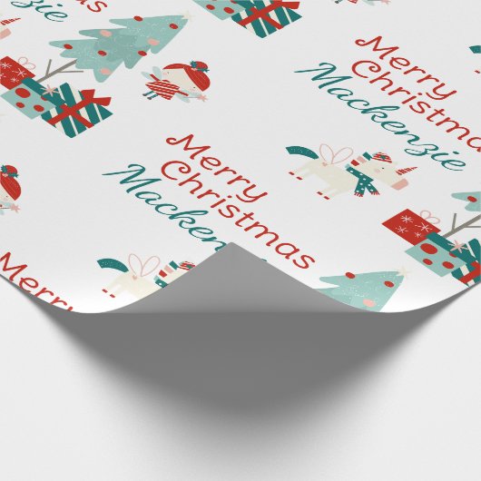Schattigee Eenhoorn en Fairy Custom Name Merry Chr Cadeaupapier (Hoek)