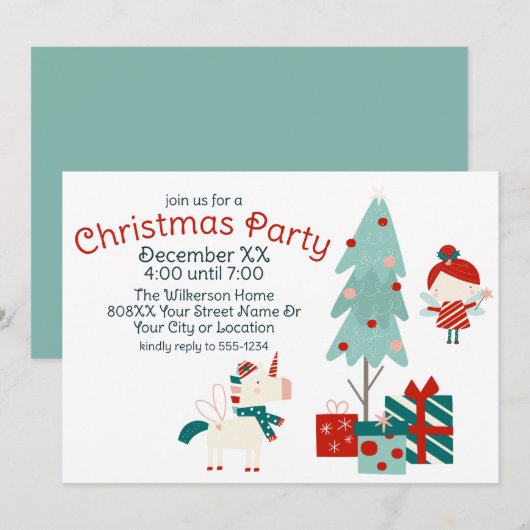 Schattigee Eenhoorn en Fairy Kerstfeest Kaart (Voorkant / Achterkant)