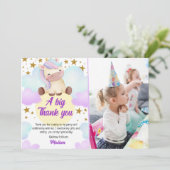 Schattigee Eenhoorn en Gouden Sterren Foto Verjaar Bedankkaart (Staand voorkant)