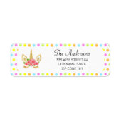 Schattigee Eenhoorn en Kleurrijke Confetti op Wit Etiket (Voorkant)