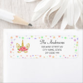 Schattigee Eenhoorn en Kleurrijke Sterren op Wit Etiket (Insitu)