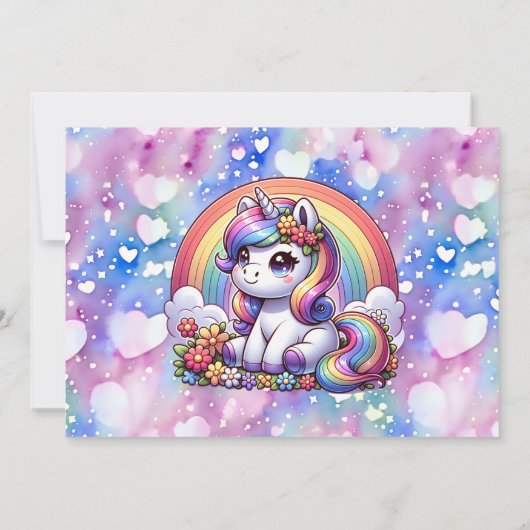Schattigee eenhoorn en regenboog kind foto verjaar kaart (Achterkant)