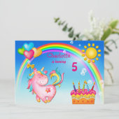 Schattigee eenhoorn en regenboog verjaardagsfeest kaart (Staand voorkant)