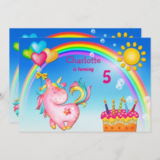 Schattigee eenhoorn en regenboog verjaardagsfeest kaart (Voorkant / Achterkant)