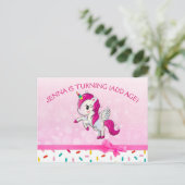 Schattigee Eenhoorn en Roze Snoep Sprinkles Verjaa Briefkaart (Staand voorkant)