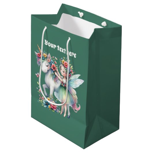 Schattigee eenhoorn fee aanpasbaar Grote Gift Bag Medium Cadeauzakje (Voorkant Gekanteld)