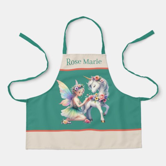 Schattigee eenhoorn fee toevoegen naam meisje kind schort (Voorkant)