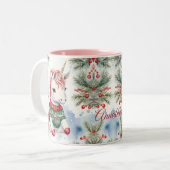 Schattigee eenhoorn gepersonaliseerde kerst tweekleurige koffiemok (Voorkant links)