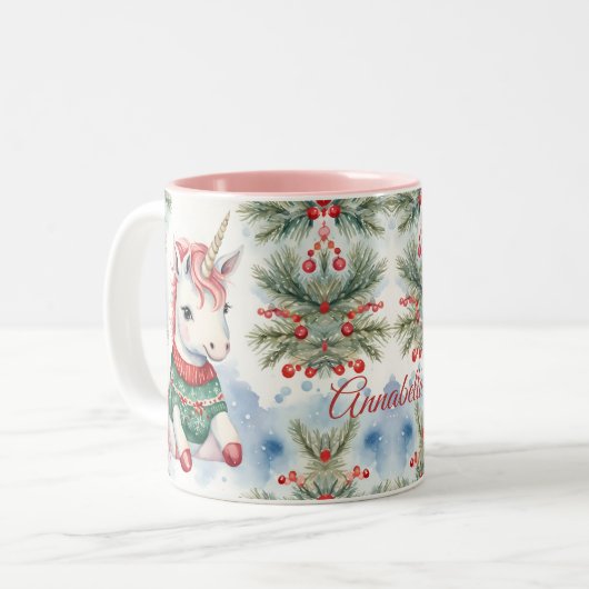 Schattigee eenhoorn gepersonaliseerde kerst tweekleurige koffiemok (Voorkant links)