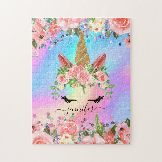 Schattigee Eenhoorn Gepersonaliseerde Naam Rainbow Legpuzzel (Verticaal)