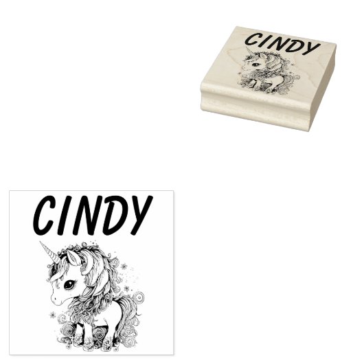 SCHATTIGEE EENHOORN GEPERSONALISEERDE NAAM RUBBER RUBBERSTEMPEL (Gestempeld)
