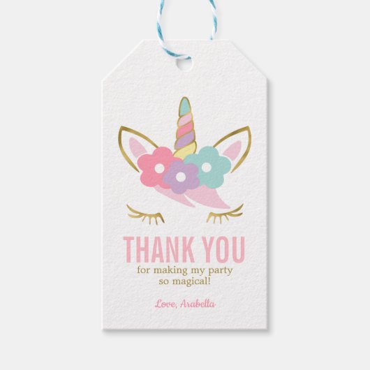 Schattigee eenhoorn gezicht meisje verjaardag cadeaulabel (Voorkant)