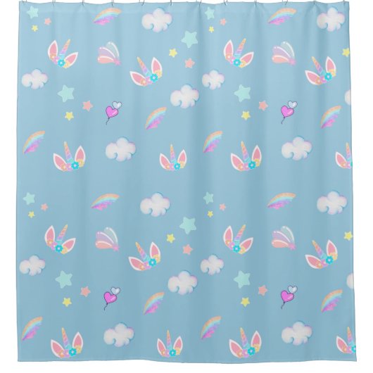 Schattigee Eenhoorn gezicht regenboog gradiënt ver Douchegordijn (Voorkant)