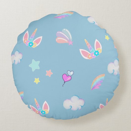 Schattigee Eenhoorn gezicht regenboog gradiënt ver Rond Kussen (Achterkant)