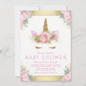 Schattigee Eenhoorn Gezicht Roze Goud Baby shower  Kaart (Voorkant)