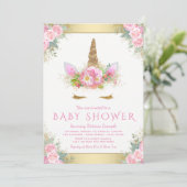 Schattigee Eenhoorn Gezicht Roze Goud Baby shower  Kaart (Staand voorkant)
