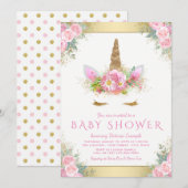 Schattigee Eenhoorn Gezicht Roze Goud Baby shower  Kaart (Voorkant / Achterkant)