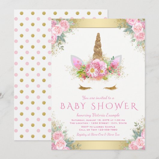 Schattigee Eenhoorn Gezicht Roze Goud Baby shower  Kaart (Voorkant / Achterkant)